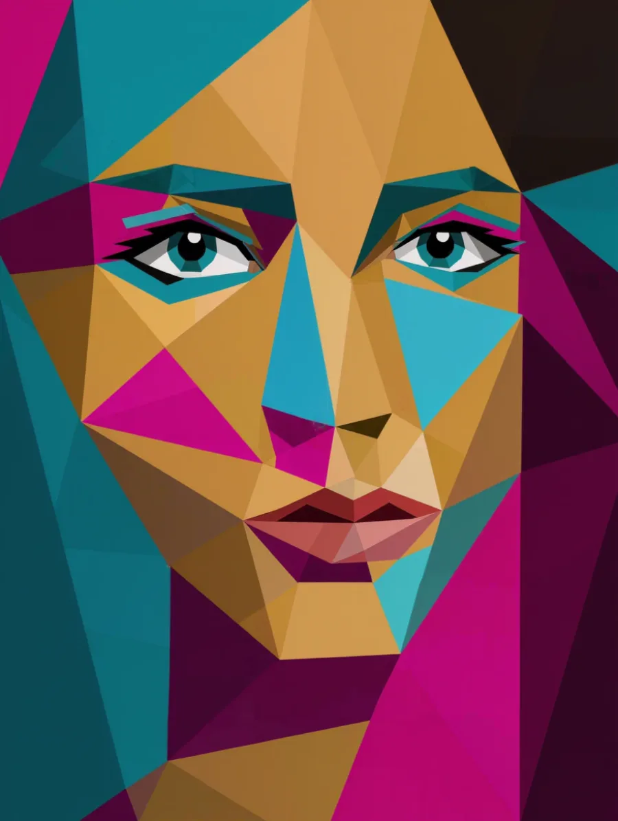 Generated cover illustrating portrait in flat geometric facets.