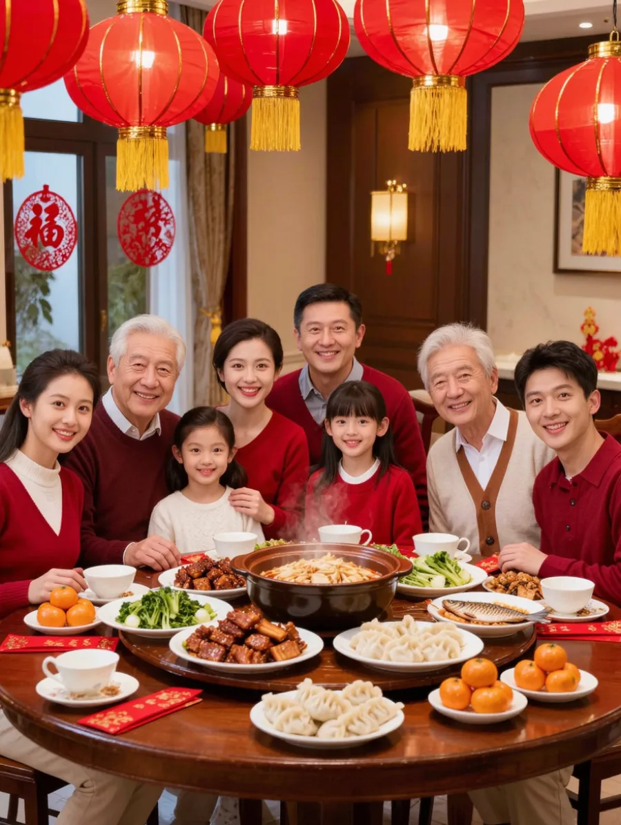 Generated cover illustrating lunar new year reunion dinner.