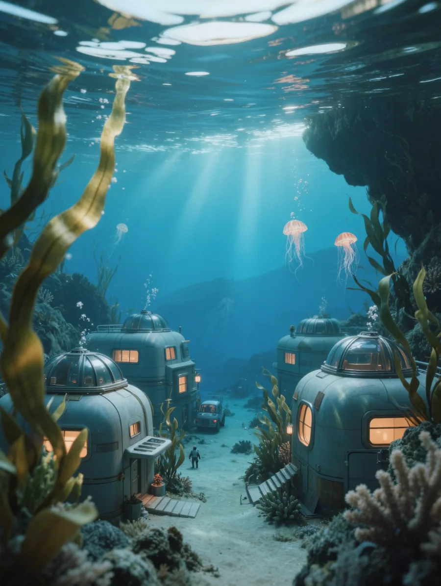 Generated cover illustrating underwater city.